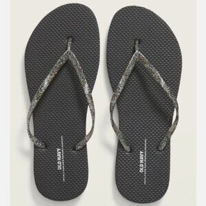 NWT Old Navy Flip Flops Sparkly Top Black Glitter Beach Thong Sandals for Women